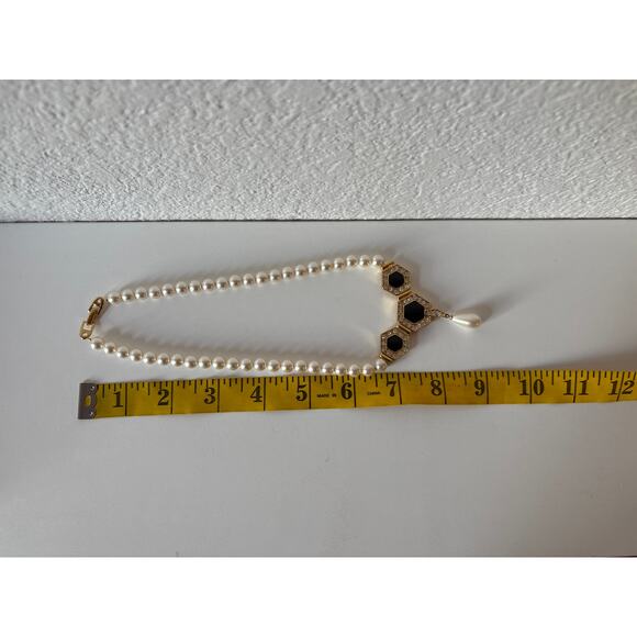 B9 Napier Vintage Necklace Faux Pearl Black Cabochon Art Deco Revival Statement - Picture 10 of 10